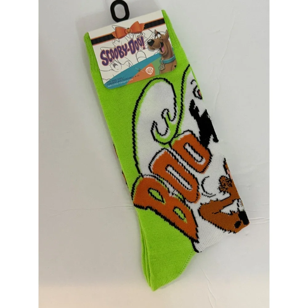 Scooby-Doo Halloween Ghost Boo Crew Socks Lime Green Mens 6-12 Warner Bros NWT